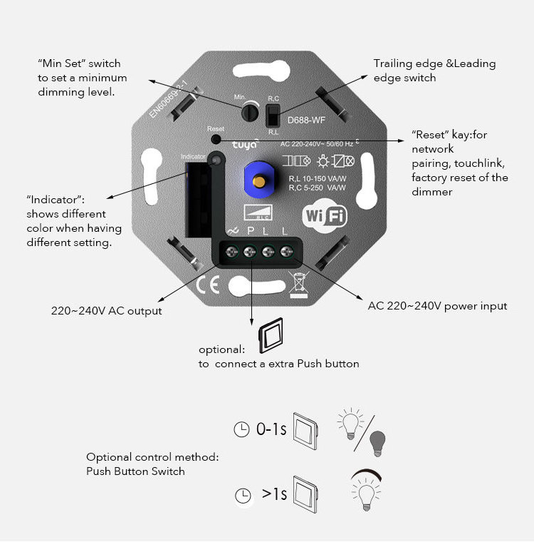 Trailing edge Leading edge Voice support google led lamp smart dimmer switch wifi