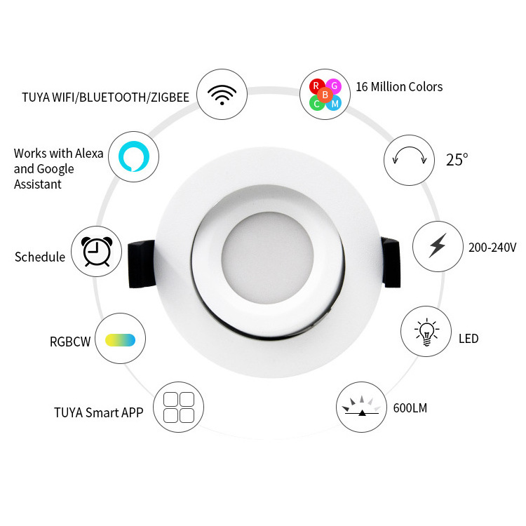 CE SAA Led Spotlight commercial rgbw cob down light recessed adjustable tilt zigbee smart rgb downlight led WiFi