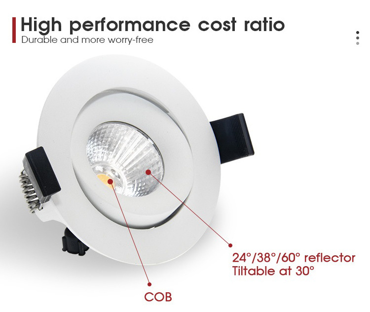 Ip44 CE SAA hotel plaster in down lights ceiling anti glare cob downlight adjustable recessed led downlight trimless