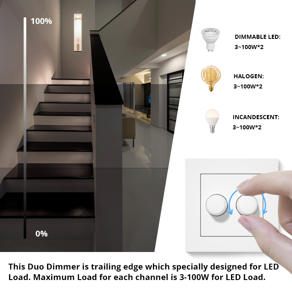 Double LED Retrofit incandescent bulb dimmer controller 5-100W Rotary halogen light dimmer switch 230v