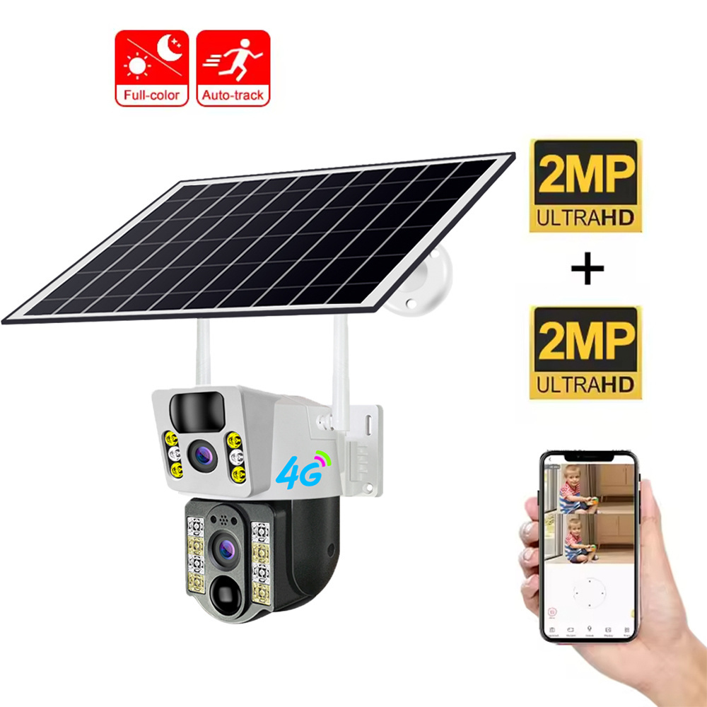 New Arrival V380 Outdoor 4G Solar powered PTZ Double Lens PIR Detection Alarm Auto Tracking 7.5W Solar Panel with Battery Camera