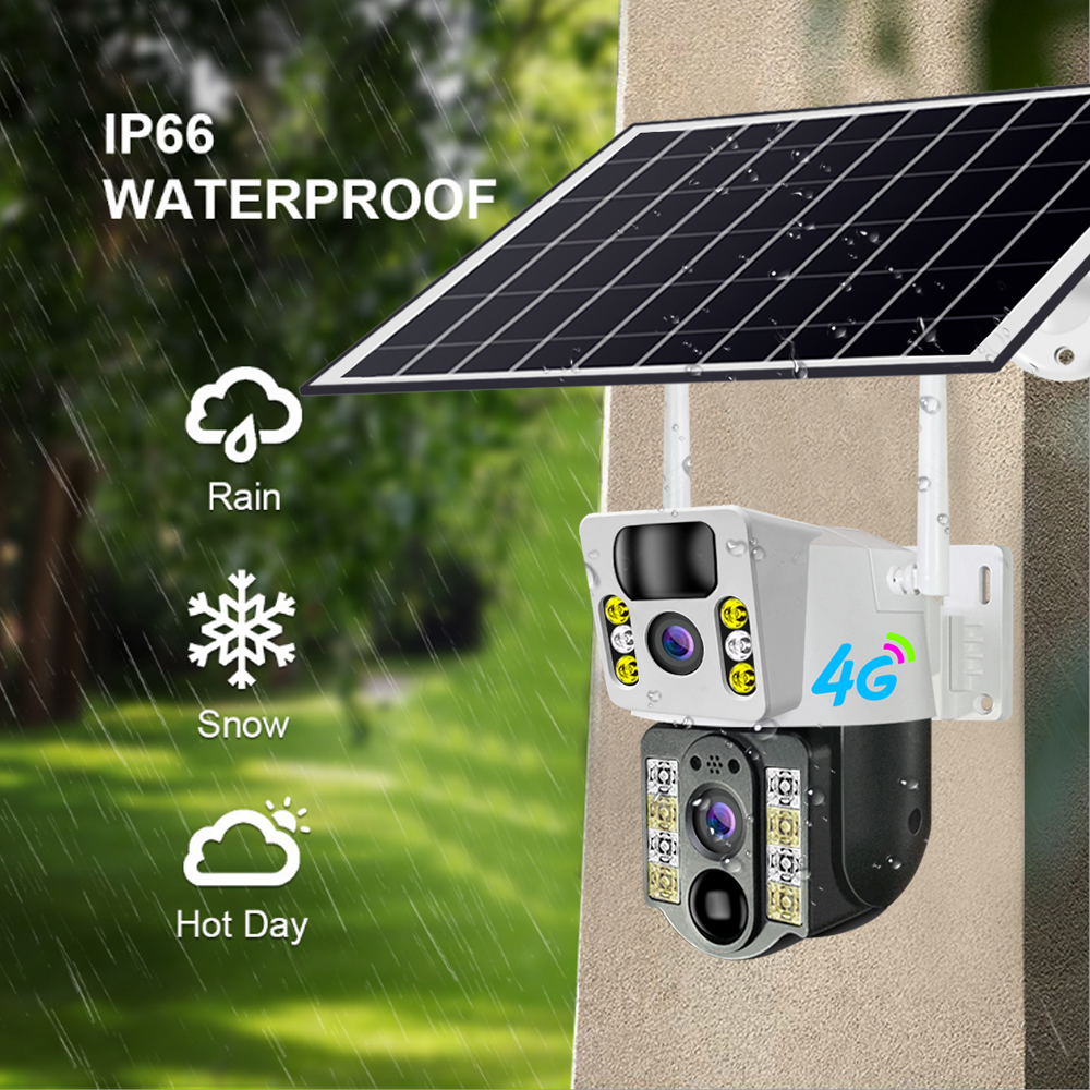 New Arrival V380 Outdoor 4G Solar powered PTZ Double Lens PIR Detection Alarm Auto Tracking 7.5W Solar Panel with Battery Camera