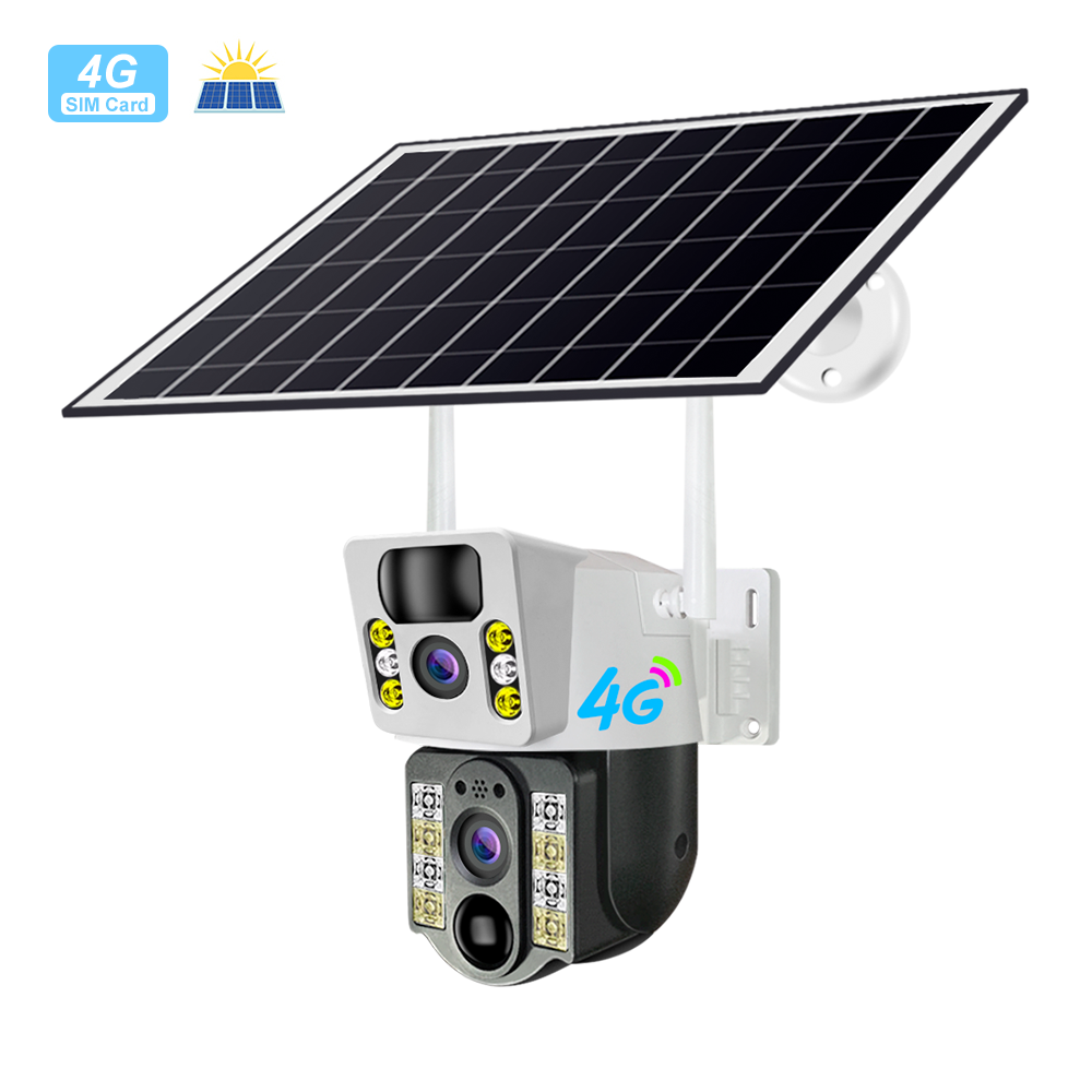 New Arrival V380 Outdoor 4G Solar powered PTZ Double Lens PIR Detection Alarm Auto Tracking 7.5W Solar Panel with Battery Camera