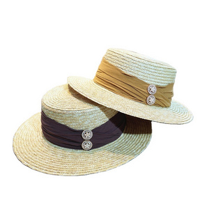 fashion chic women lady french style wheat Straw fedora jazz boater Hat beach UV protection sun hat with pearl dec