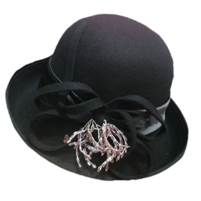 new hot sell 100% Wool Felt Cloche Bucket Bowler Hat Wedding Hats Winter Women Church Hats wide upturn brim