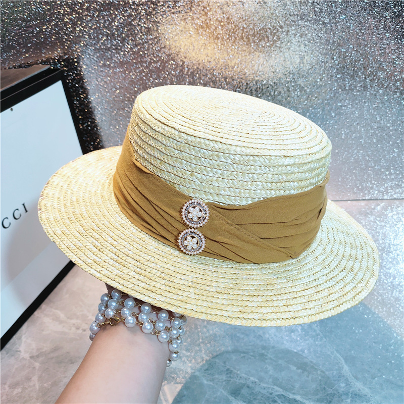 fashion chic women lady french style wheat Straw fedora jazz boater Hat beach UV protection sun hat with pearl dec