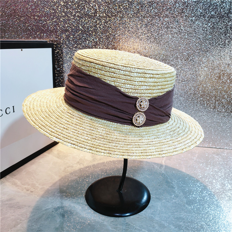 fashion chic women lady french style wheat Straw fedora jazz boater Hat beach UV protection sun hat with pearl dec