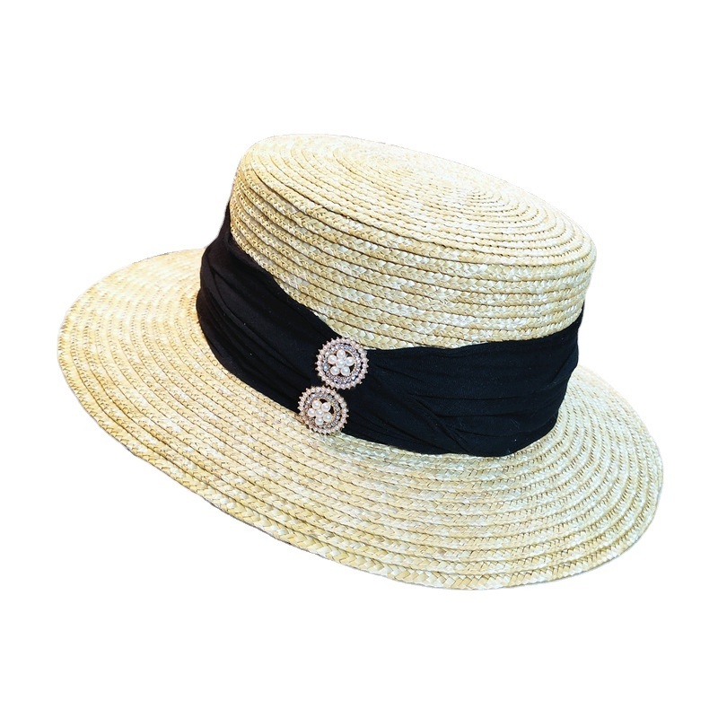 fashion chic women lady french style wheat Straw fedora jazz boater Hat beach UV protection sun hat with pearl dec