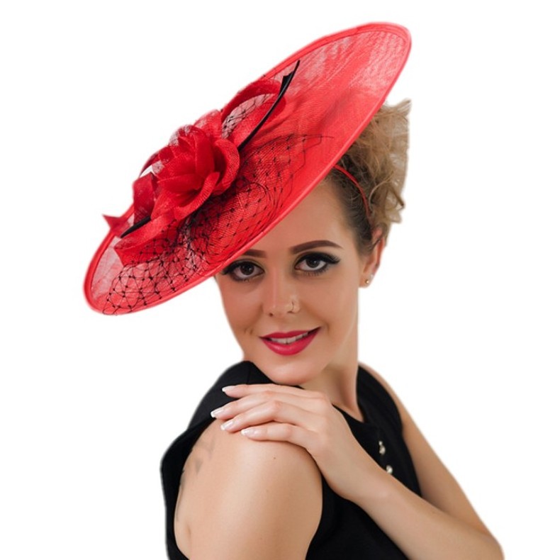 Sinamay red church Hat Elegant Fascinators for Women Tea Party Kentucky Derby Headband wedding Hat