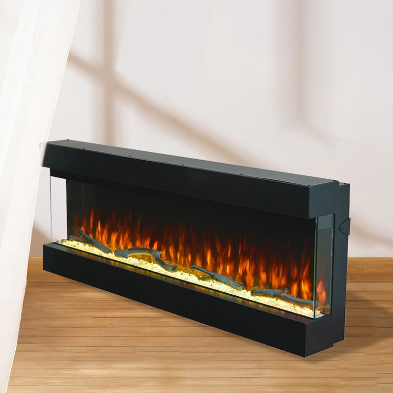 Black Electrical Fireplaces 13 Flame Colors 3 Sided Glass Electric Fireplaces Indoor Wall Mounted Freestanding Heater Fireplace