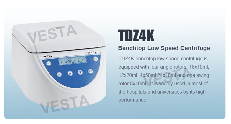 Vesta TDZ4K Lab PRP PRF CGF Plasma Benchtop Low Speed Beauty Centrifuge with Swing Angle Rotor