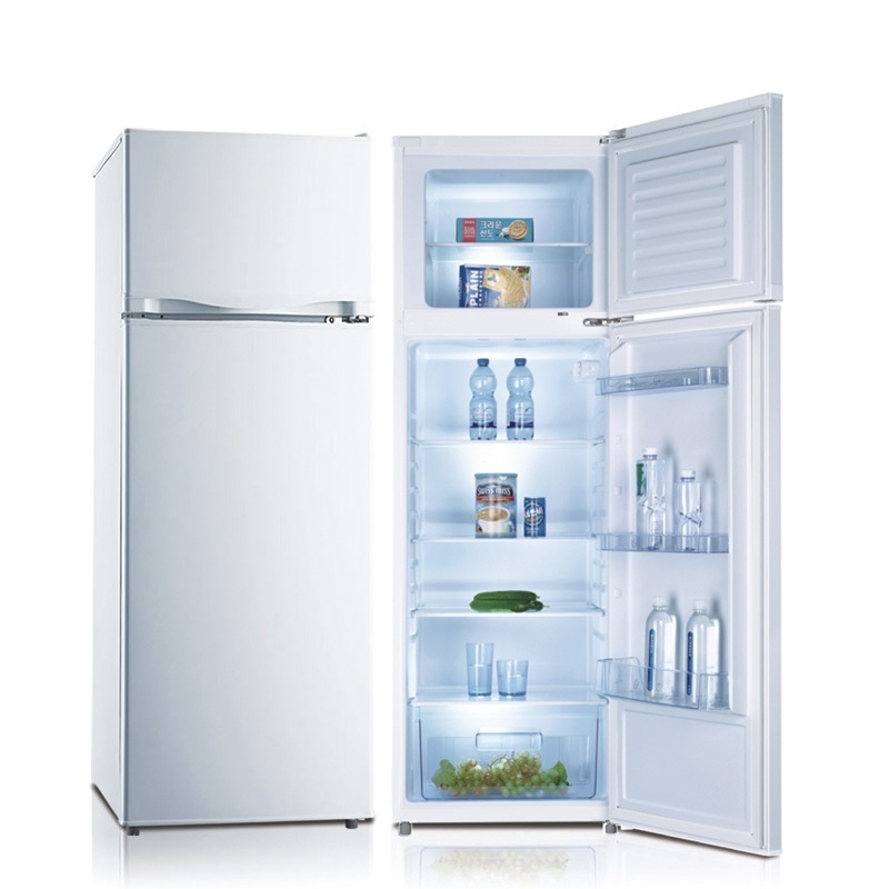 202L double door fridge and freezer top freezer , foaming door small refrigerator with lock