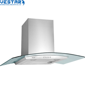 60hz halogen light welding Kitchen range hood Saving Energy Curved Glass Cooker Hood for hotel and home