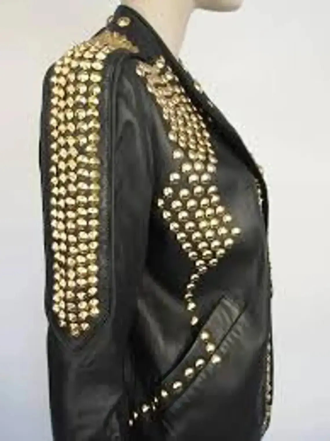 Studded Punk Steam Black Leather Jacket 100% Best Quality Women Clothing Genuine Leather