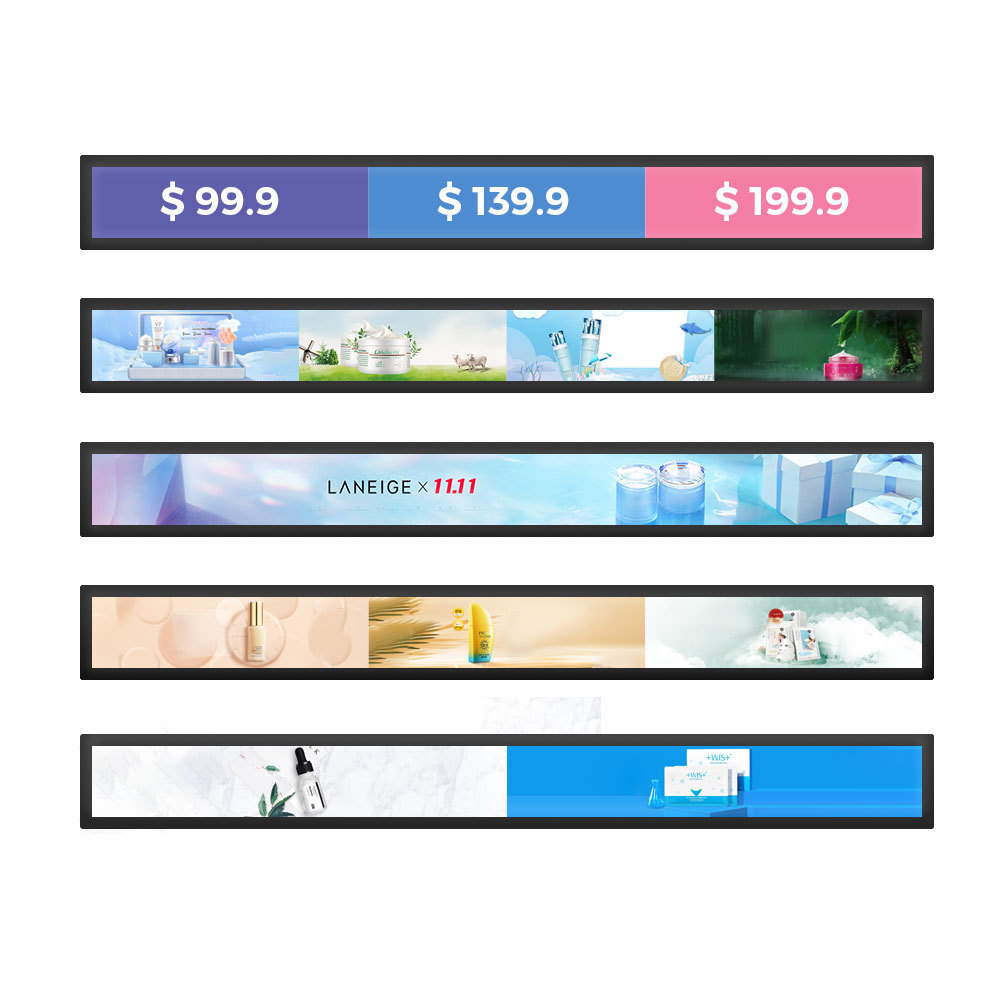 Mulit size stretched bar LCD display Android wide strip shelf display screen advertising equipment for shelves