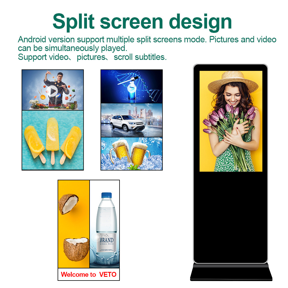 55 Inch Indoor Vertical Totem Android Advertising Video Display LCD Ultra Thin Free Standing Digital Signage Touch Screen Kiosk