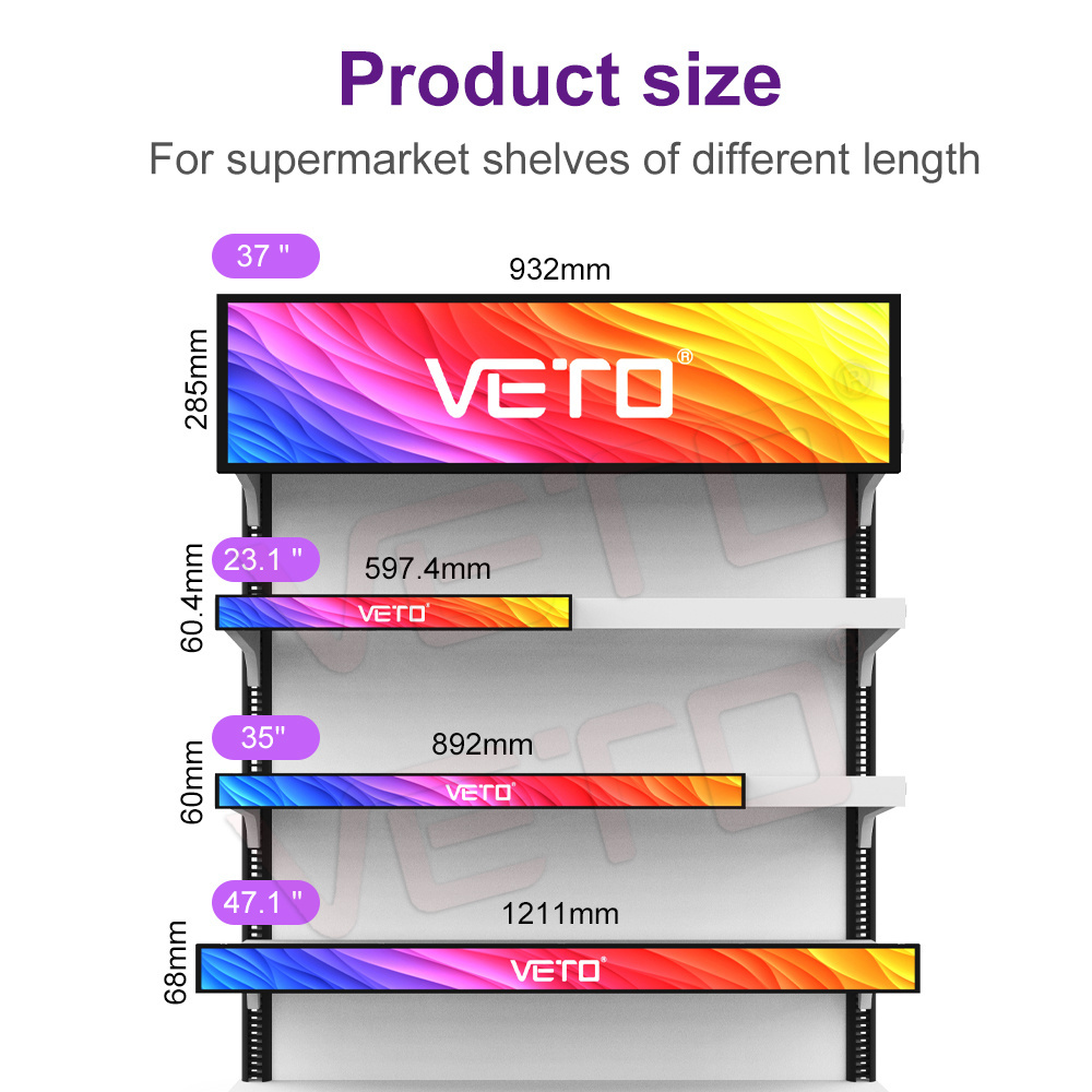 Ultra wide strip advertising screen android Infrared touch stretched bar type lcd display for supermarket retail shelf