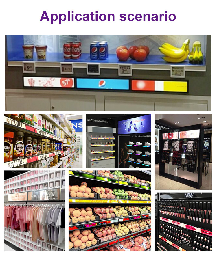 Ultra wide strip advertising screen android Infrared touch stretched bar type lcd display for supermarket retail shelf