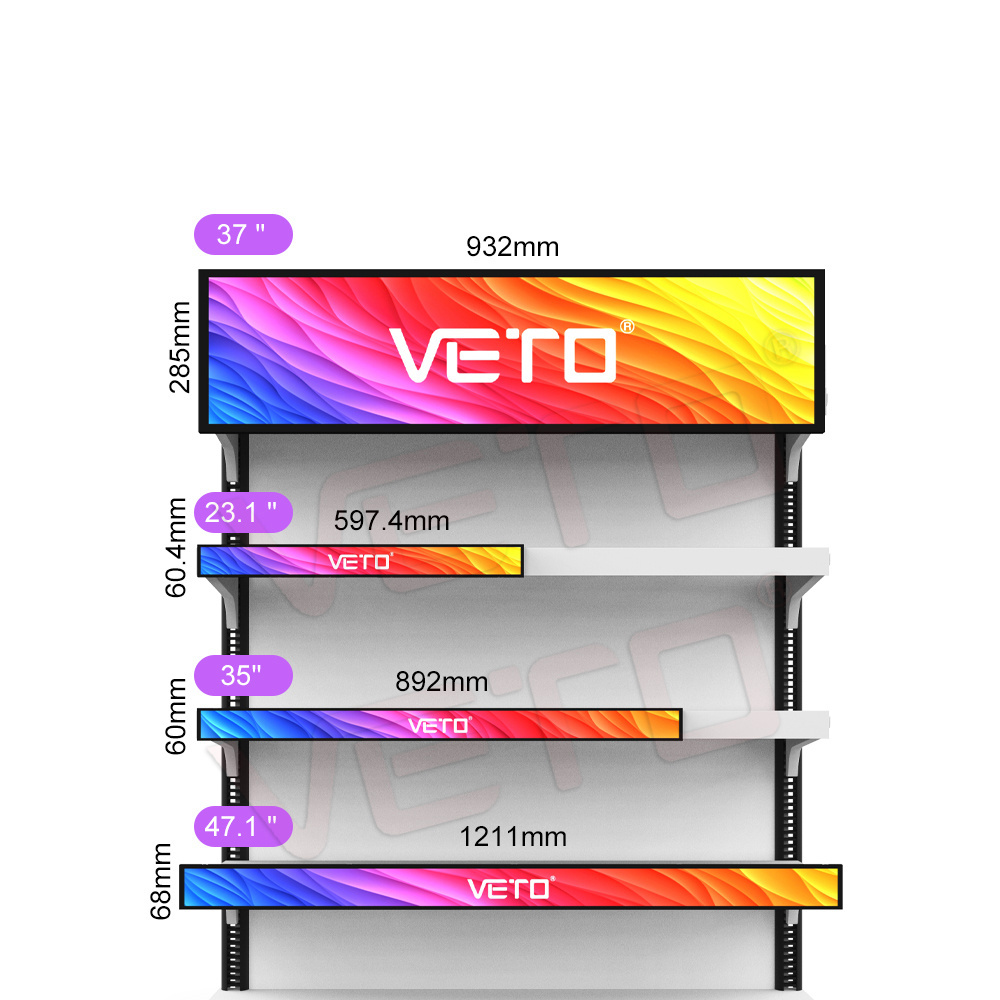 ODM/OEM custom size strip screen ultra wide bar lcd panel display for supermarket shelves advertising player