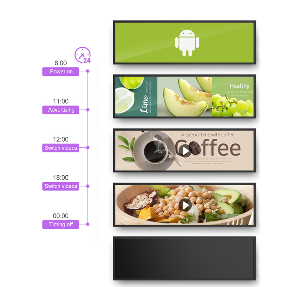 10.1 23.1 38 46.6 inch digital signage advertising shelf stretched bar monitor ultra wide lcd screen