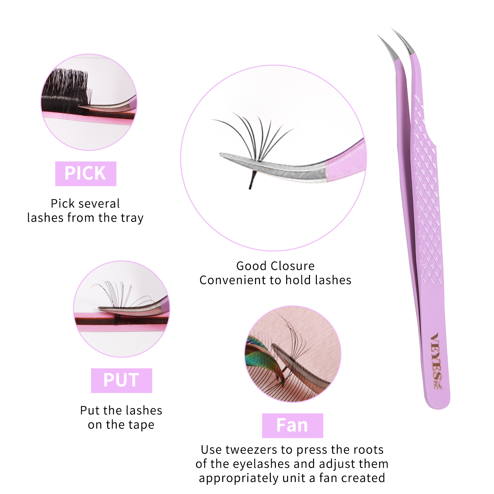 VEYES Bulk Private Label Lash Extensions Tweezers Custom Logo Accessories Tool Eyelash Tweezers Rose Gold Diamond Grip Tweezers