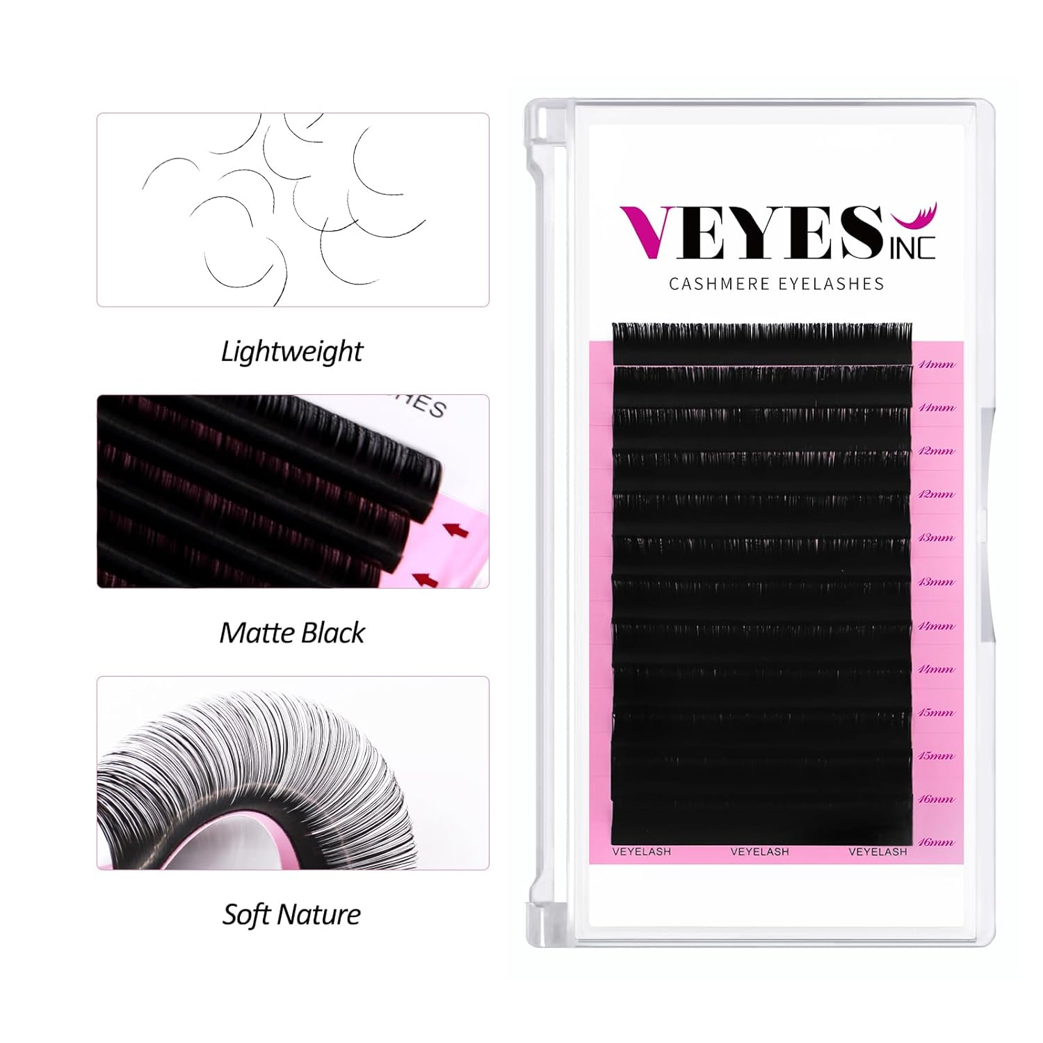 VEYES Jet Black Cashmere Lash Extensions Pinch Method Wholesale Silk Premium Lash Extension Trays Volume Lash Extensions