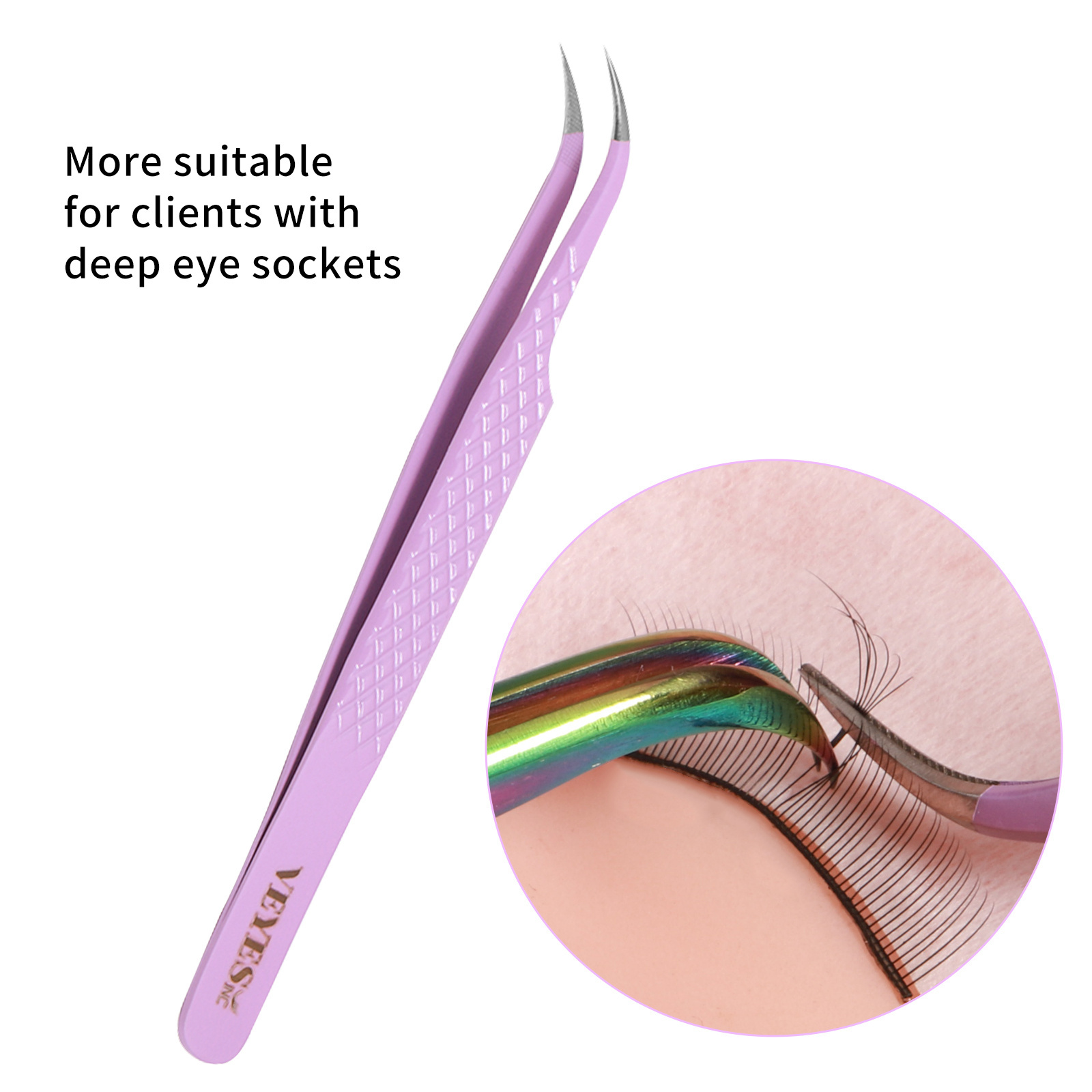 VEYES Bulk Private Label Lash Extensions Tweezers Custom Logo Accessories Tool Eyelash Tweezers Rose Gold Diamond Grip Tweezers