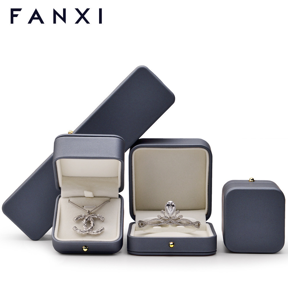 FANXI custom Jewellery Storage Packaging Box Pu leather with snap button elegant Ring necklace bangle Jewelry gift Packing Box