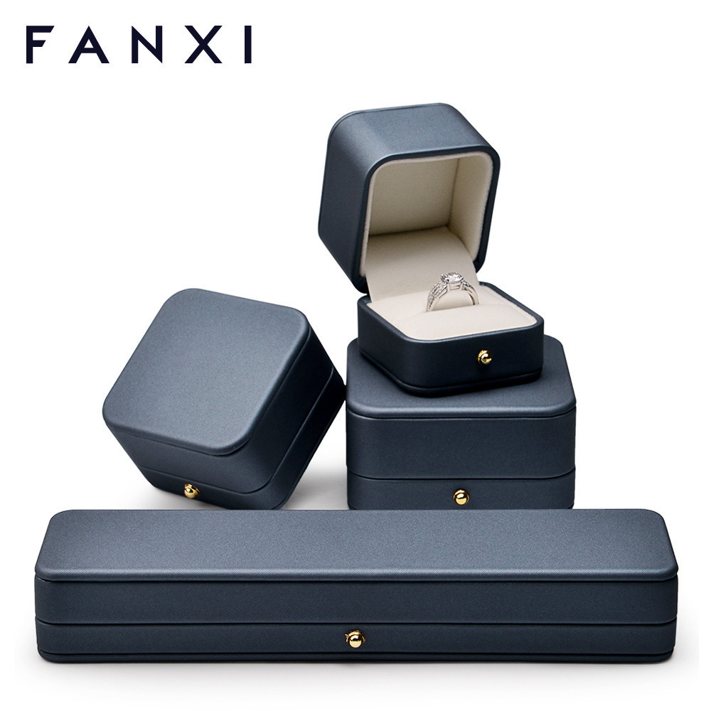 FANXI custom Jewellery Storage Packaging Box Pu leather with snap button elegant Ring necklace bangle Jewelry gift Packing Box