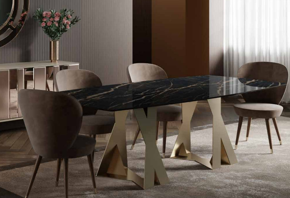 Exclusive and Premium quality dining table with marble finishes top 100% made in Italy for retail and export