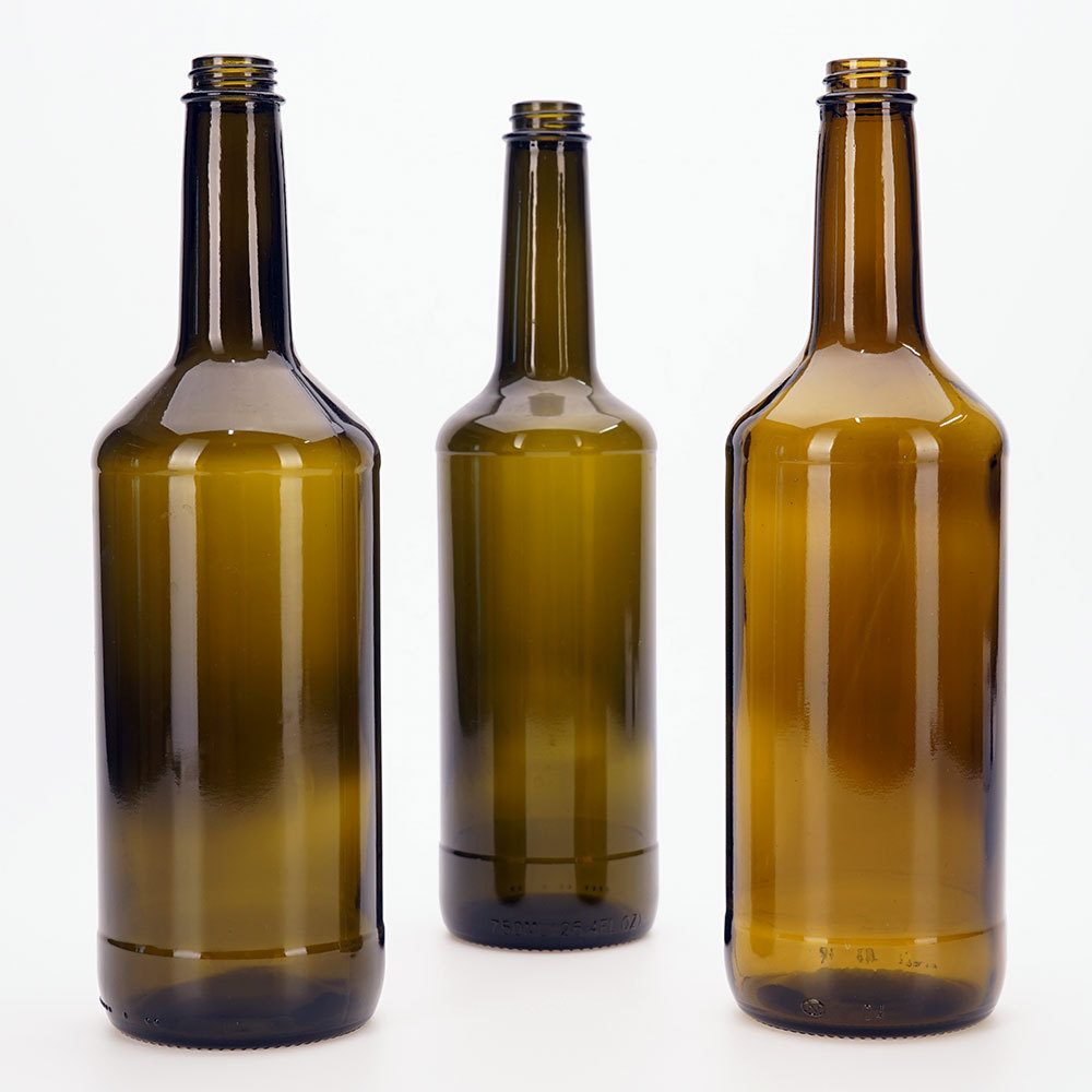 VISTA Wholesale Cheap Price Round Brown Glass Bottles 25.4oz&32oz Antique Green Olive Oil  Glass Bottle