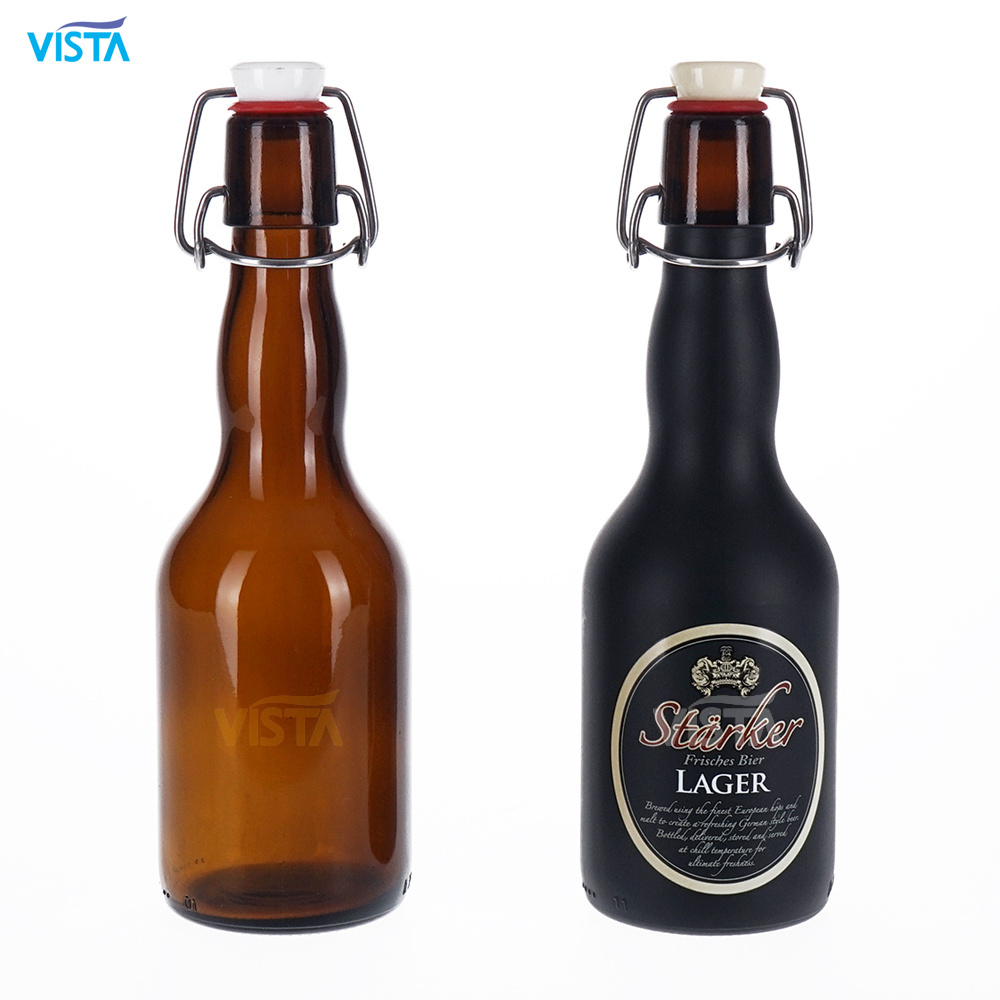 330ml 33cl Spray Amber AIRTIGHT Beer Glass Bottle With Sticker With Swing Top