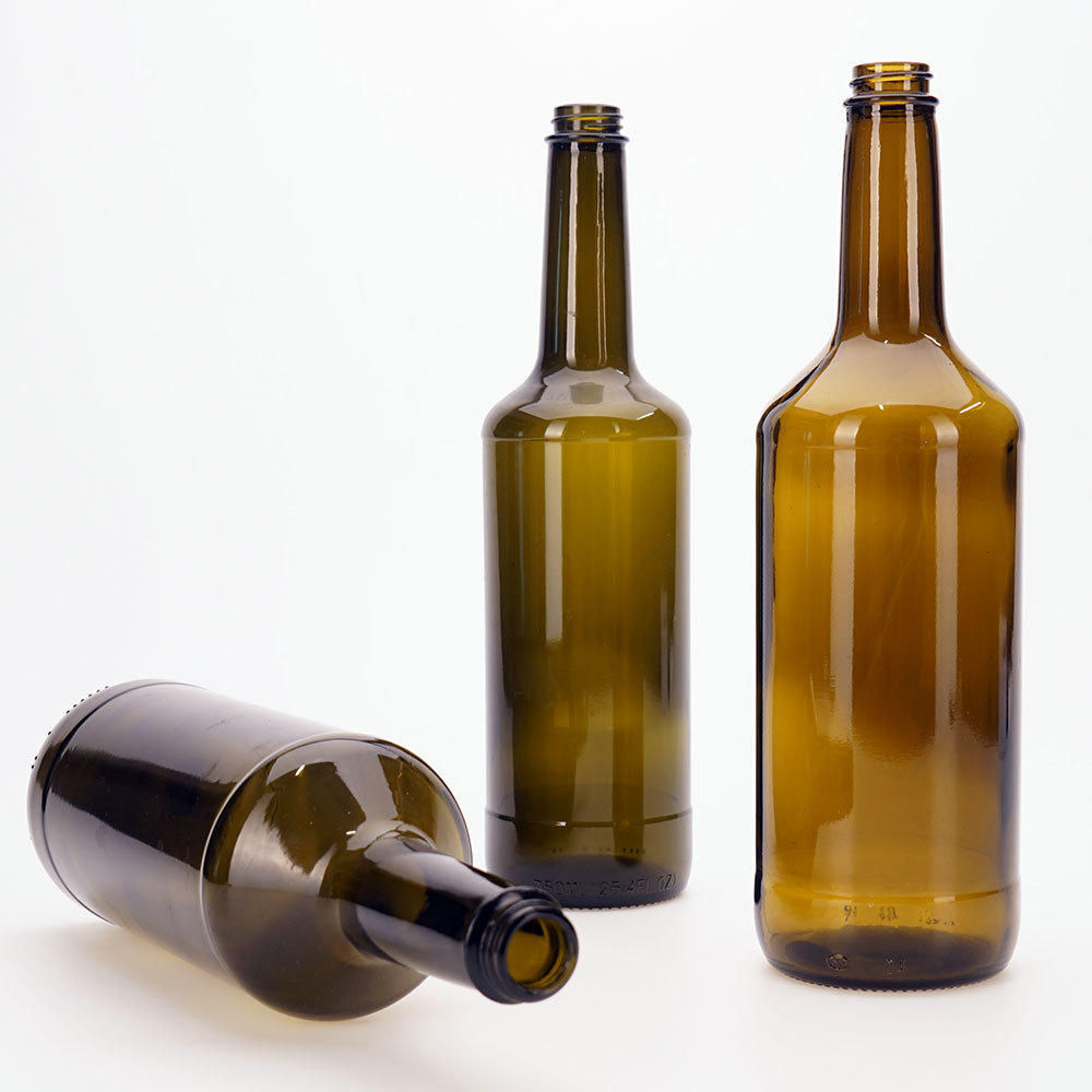 VISTA Wholesale Cheap Price Round Brown Glass Bottles 25.4oz&32oz Antique Green Olive Oil  Glass Bottle