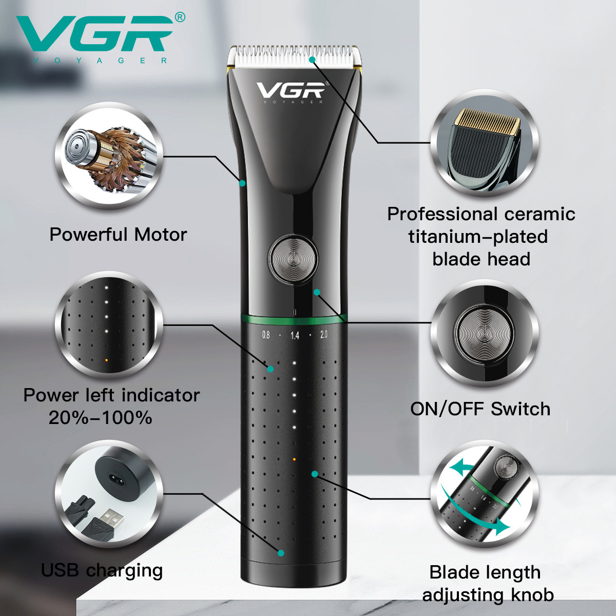 VGR V-661 Adjustable Metal Professional Rechargeable Beard Trimmer Electric Cordless Barber Hair Clipper for Men