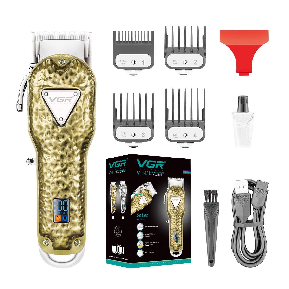 VGR V-143 High Quality Blade sharpening Machines Gold Hair Trimmer Professional Rechargeable Hair Clippers for Men