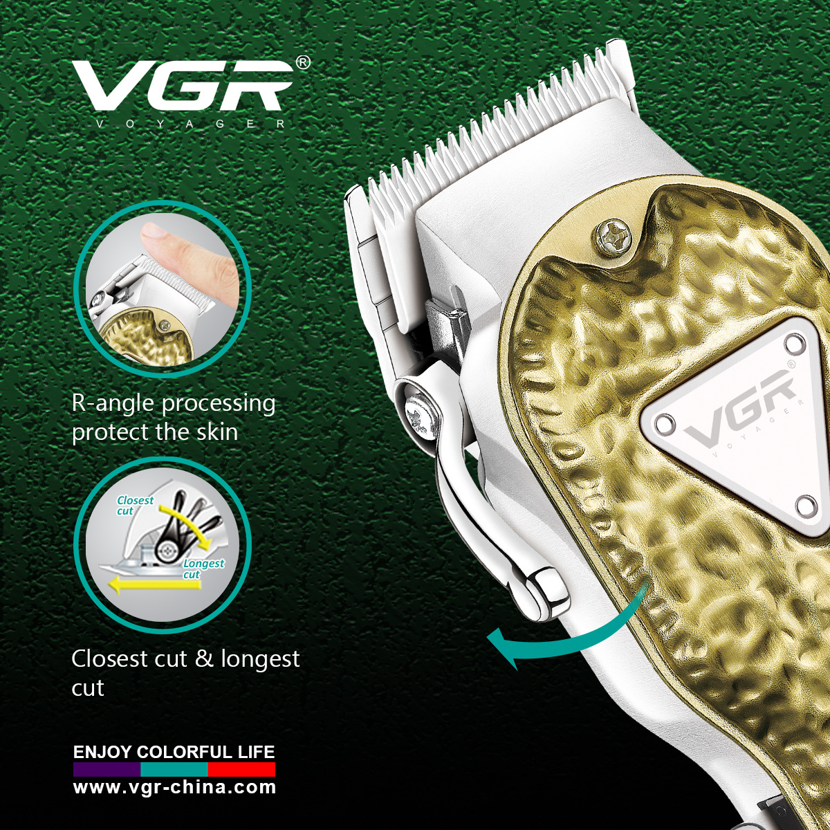 VGR V-143 High Quality Blade sharpening Machines Gold Hair Trimmer Professional Rechargeable Hair Clippers for Men