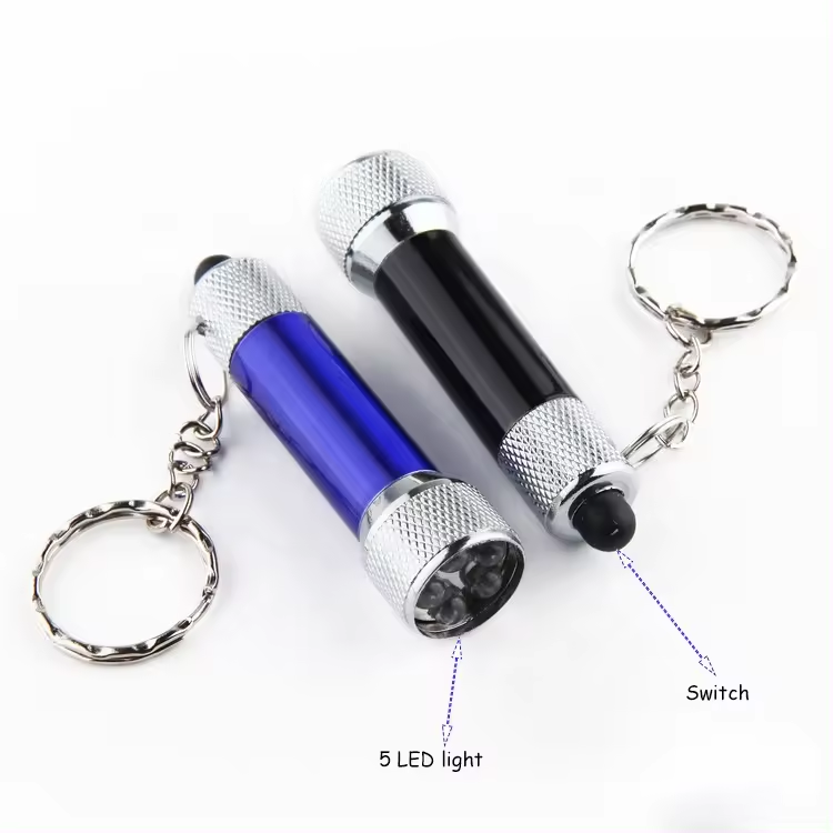 Custom Logo Aluminum 5 LED Mini Cheap Torch Light Key ring Light Small LED Pocket Key chain Gift Flashlight