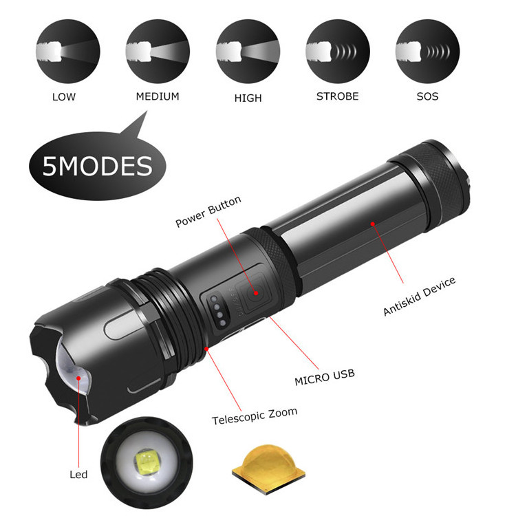 XHP 50 high power water resistant 18650/AAA battery LED flashlight