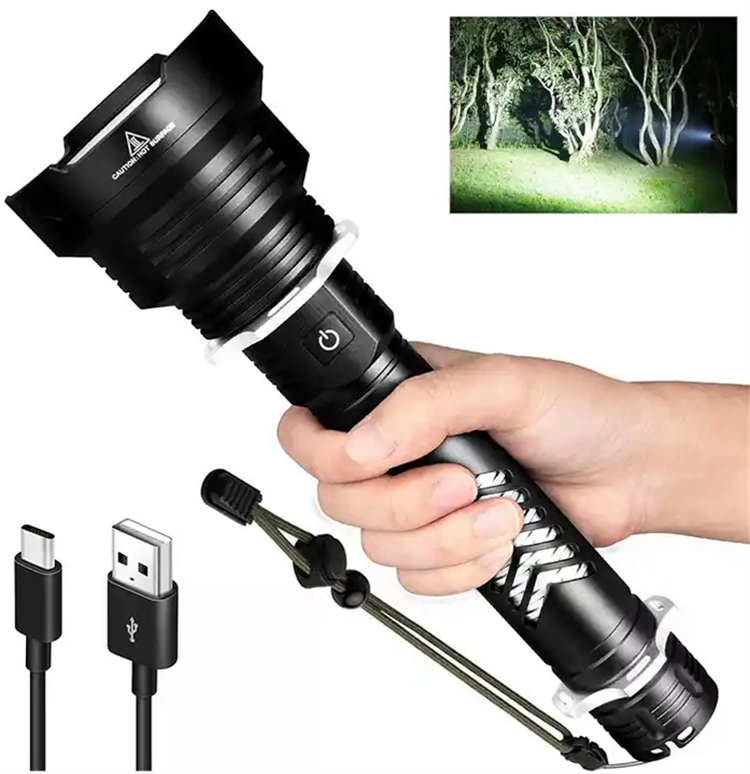 Powerful XHP90 LED Torch light USB Rechargeable Tactical LED Flashlight Hand Searchlight  2500 Lumen led Flashlight