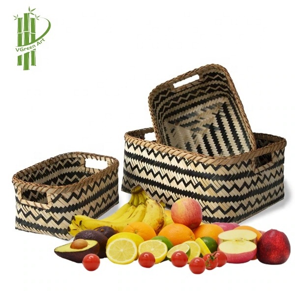 Set 3 Fruit basket bamboo woven container Food Storage pattern other storage baskets weave bamboo kitchen dinning room furniture