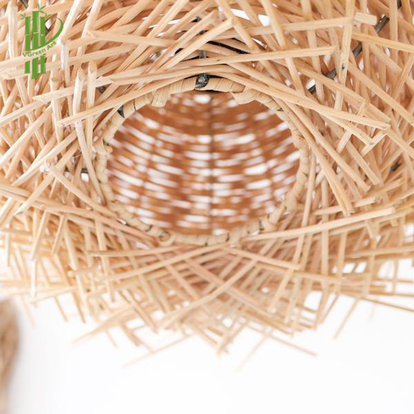 Handmade bird's nest shape rattan bamboo ceiling lamps natural pendant light lampshade lamp cover home decor in Vietnam