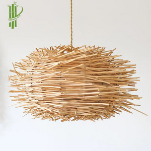 Handmade bird's nest shape rattan bamboo ceiling lamps natural pendant light lampshade lamp cover home decor in Vietnam