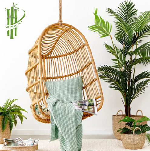 White Egg Rattan Hanging Chair For Home/ Garden Decor Boho and Modern Style For Wholesale