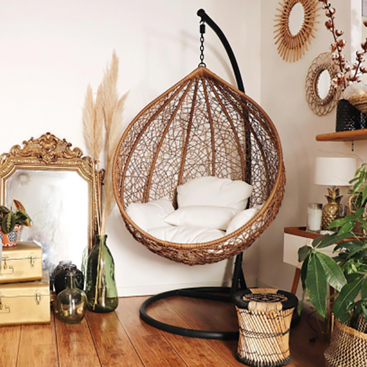 White Egg Rattan Hanging Chair For Home/ Garden Decor Boho and Modern Style For Wholesale