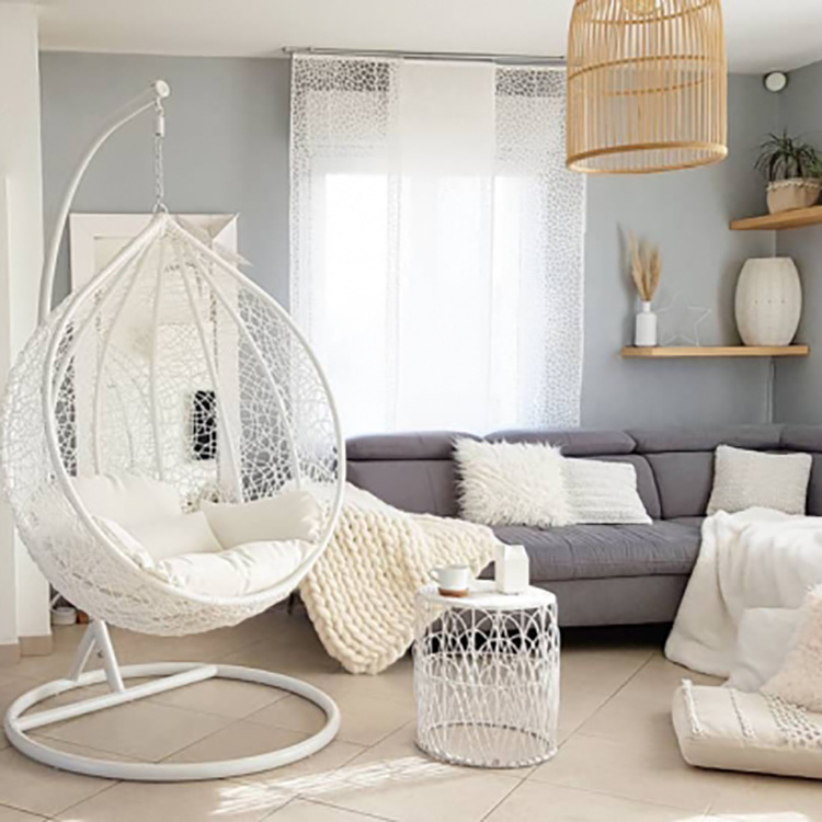 White Egg Rattan Hanging Chair For Home/ Garden Decor Boho and Modern Style For Wholesale