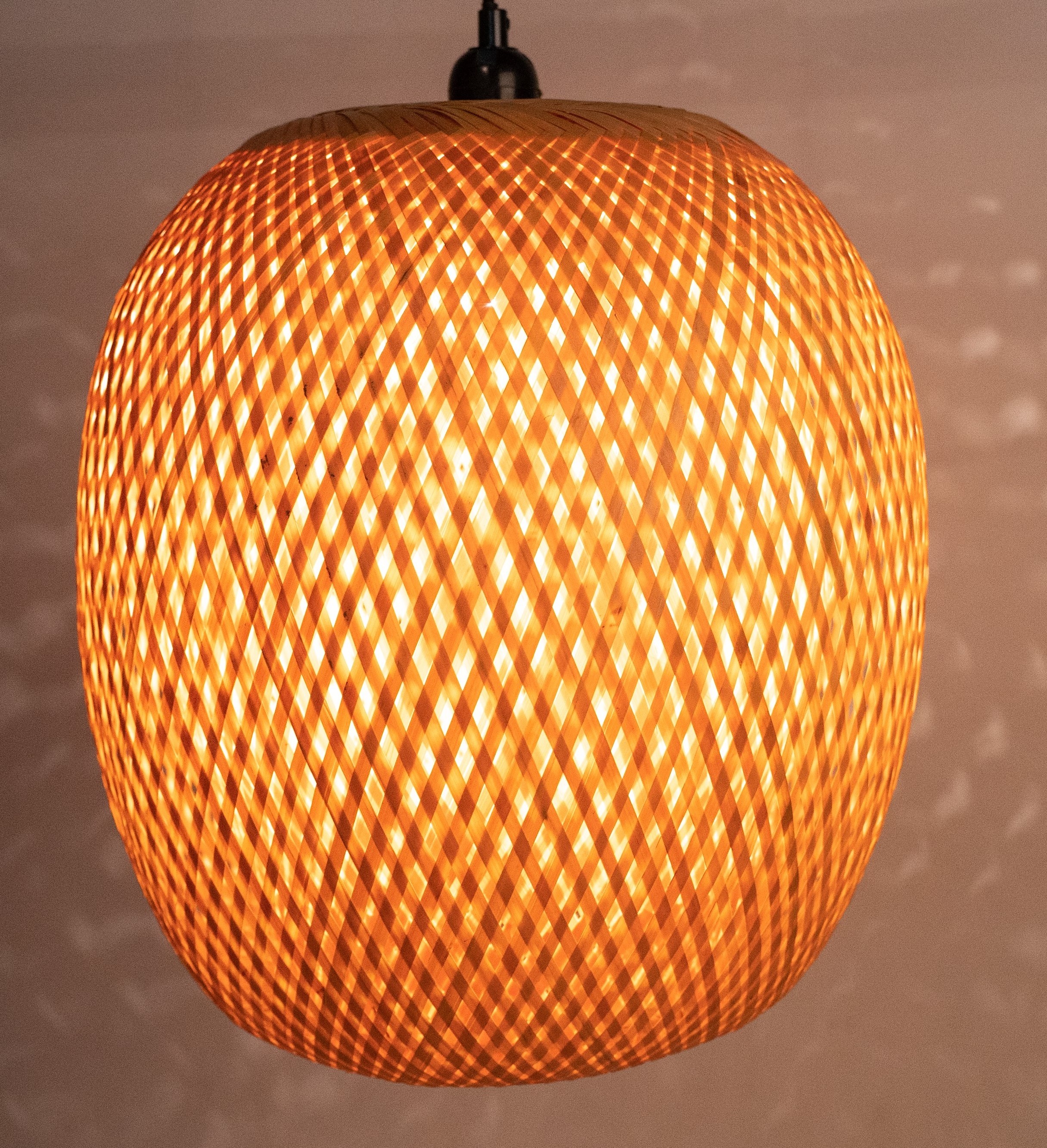 Bamboo Pedant Light - Handmade Woven Chandelier, Hanging Ceiling Lampshade, Boho Lighting