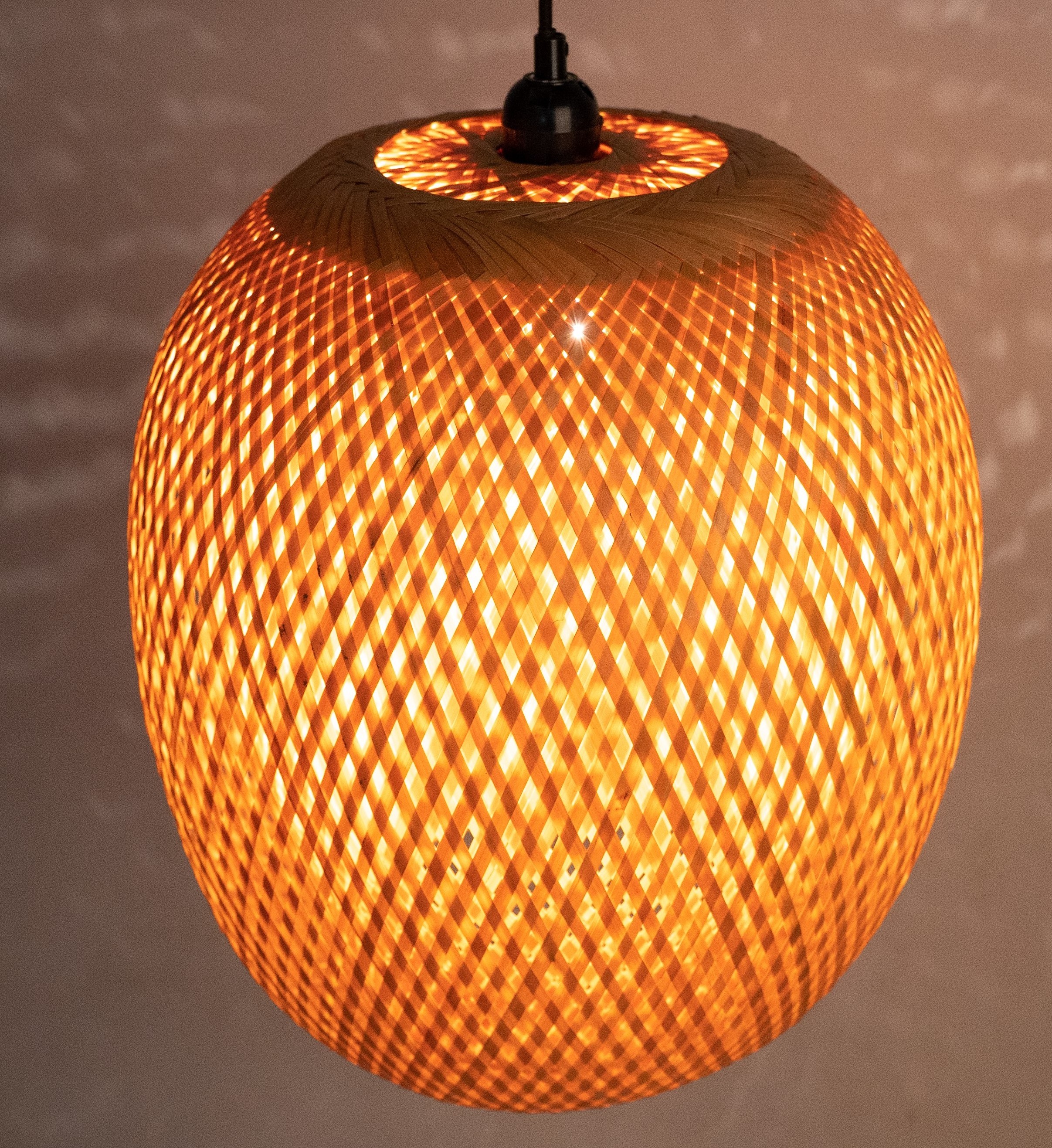 Bamboo Pedant Light - Handmade Woven Chandelier, Hanging Ceiling Lampshade, Boho Lighting