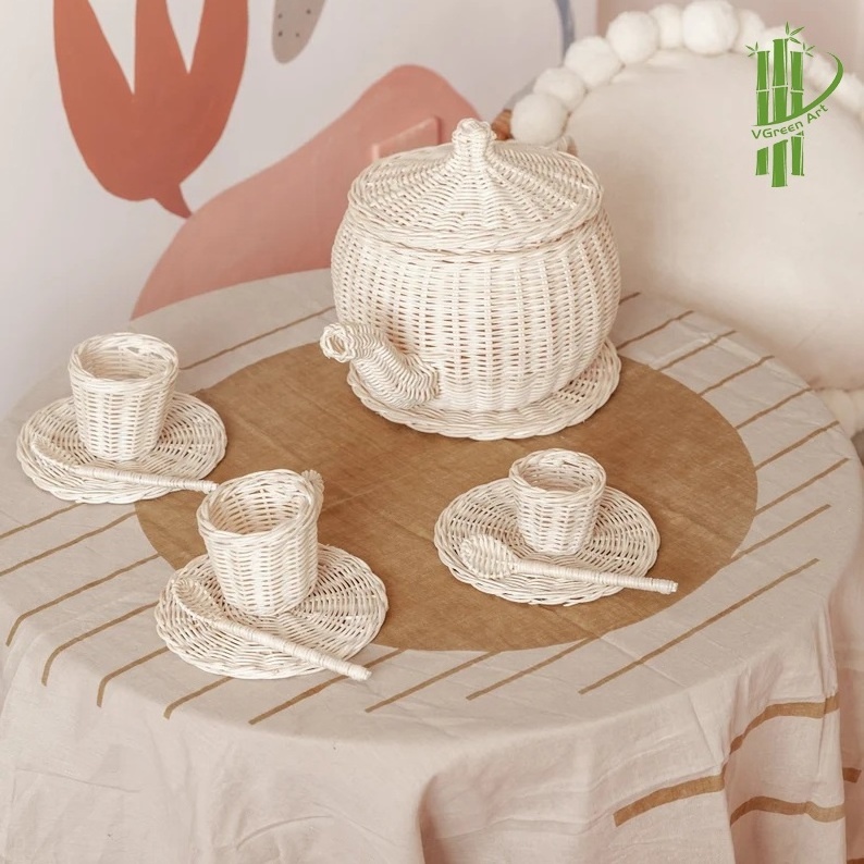 BEST SELLING PRODUCT kitchen toys Rattan Tea Set playroom Cups Set toy Nursery kid baby gift set birthday christmas gifts