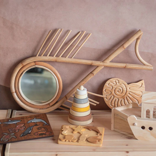 KIDS ROOM DECOR set 2 small mirror table bamboo rattan wall mirror gifts & crafts rectangle fish eye mirrors baby room furniture