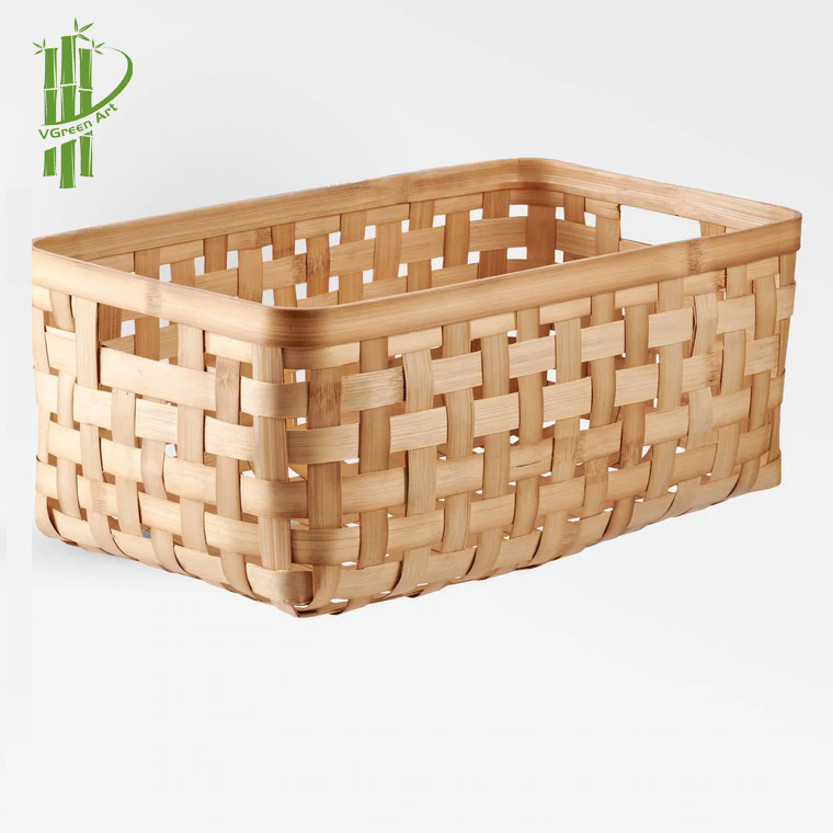 BAMBOO NATURE cube bamboo basket with handles for shelf woven storage boxes & bins square laundry basket shoe box High Quality